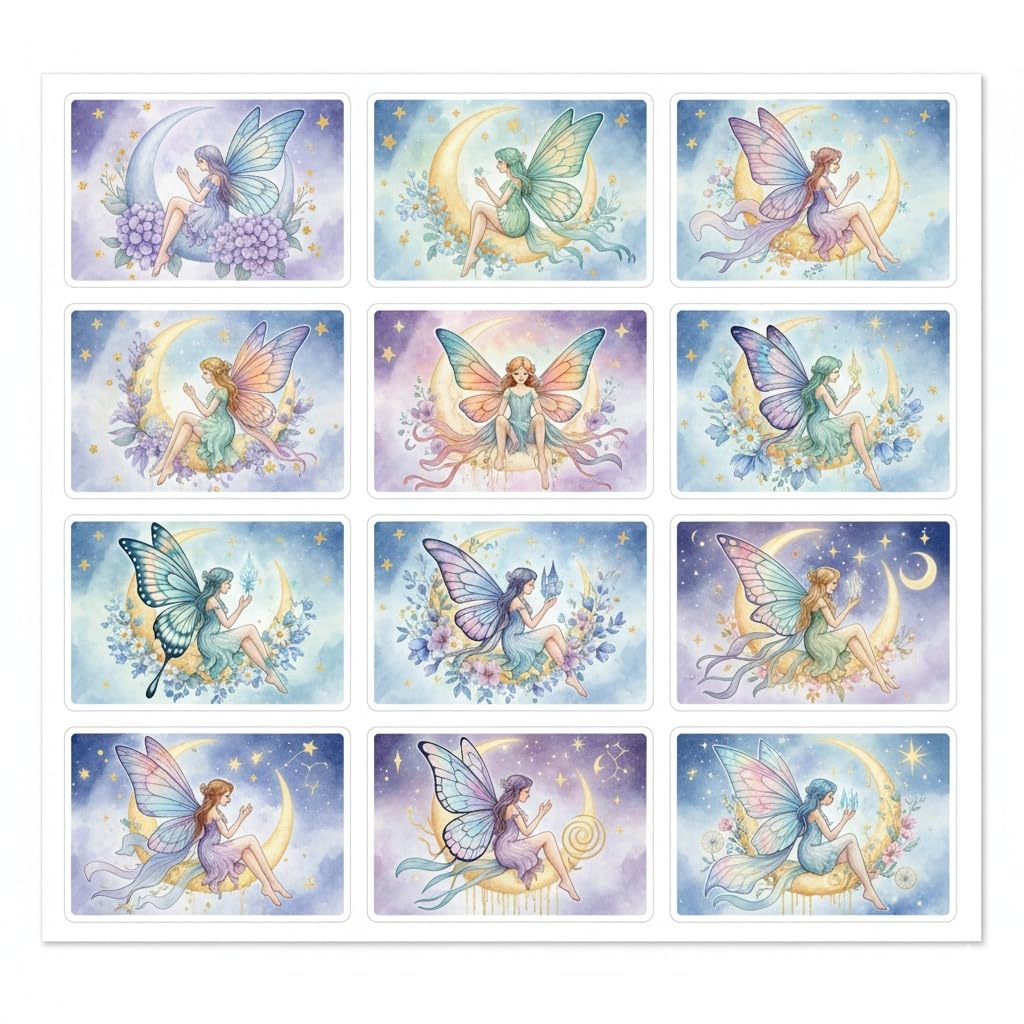 UV DTF Rub on Transfer Stickers - UV DTF Cup Wraps, Colorful UVDTF Wraps, Waterproof Rub on Decals for Glass Cups Mug Tumbler, DIY Transfer Crafts (Fairy Moon Flower)