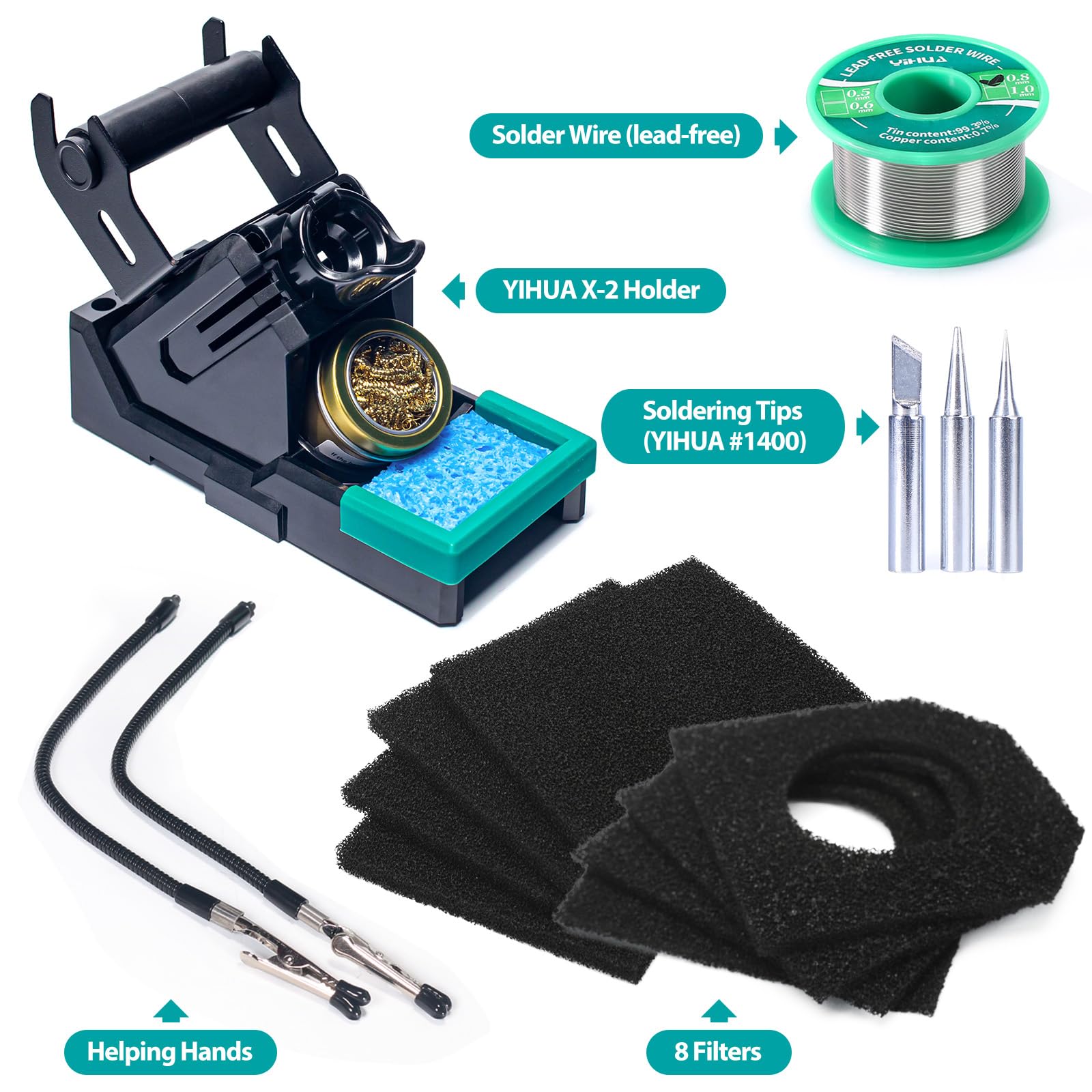 YIHUA 948DQ-III 2-in-1 Lötdampf-Absaugventilator 110W Lötstations Lötkolben Set Lötabsaugung Lötrauchabsorber mit Helfenden Händen Eisenhalter Eisenspitzen Filter Lötdraht (EU PLUG)
