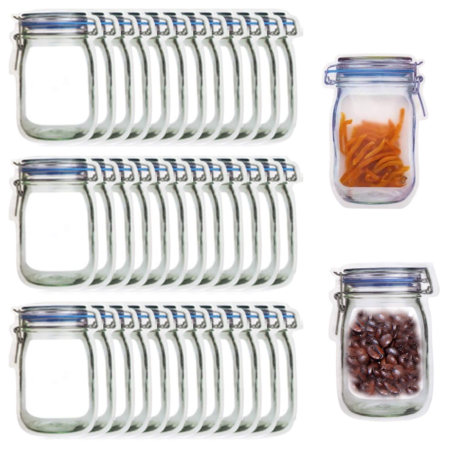 Camping Spice Bags 100-Pack Reusable Mason Jar Bags - 4.3x6.2 Inch Airtight Food Storage Bags Plastic Food Bags