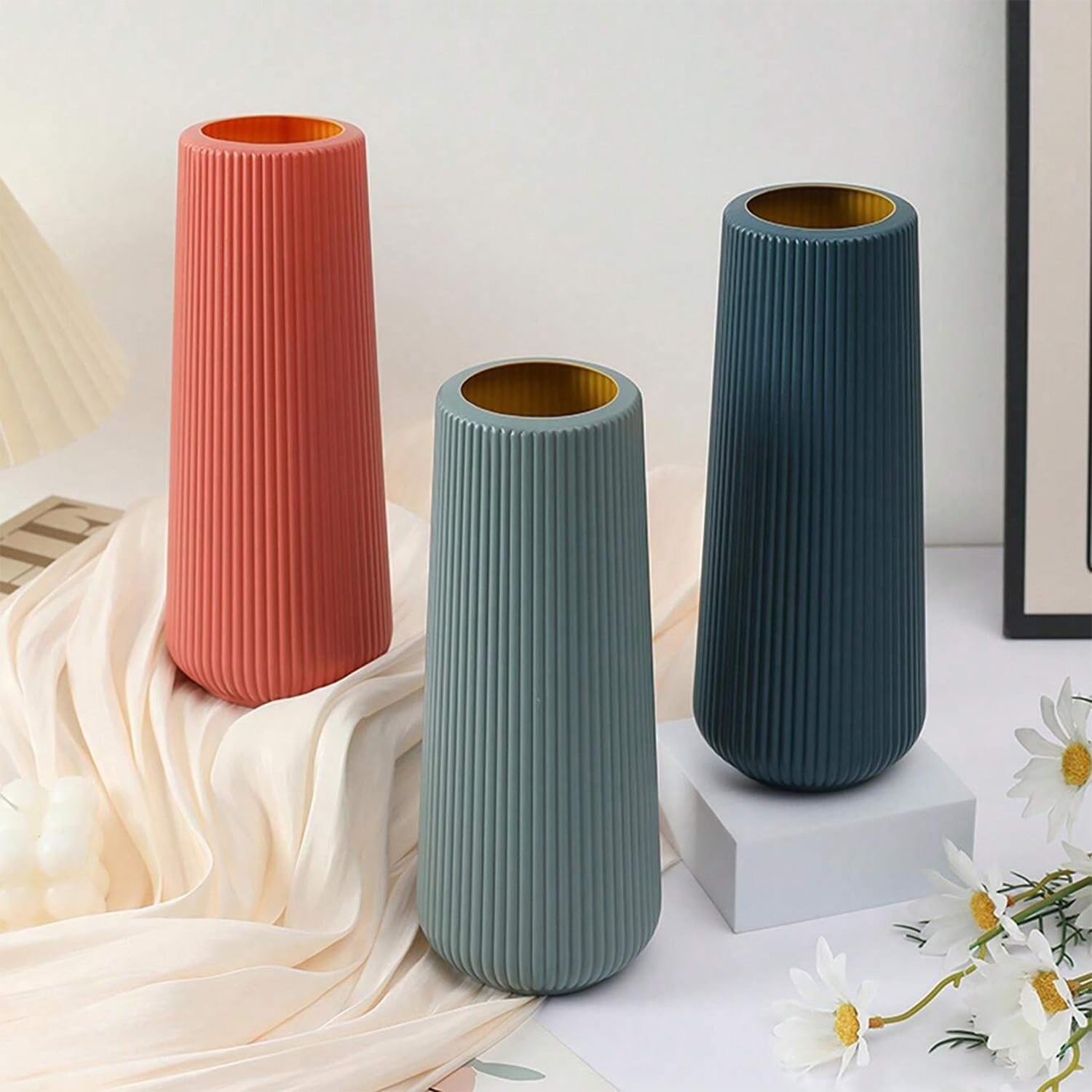 Blue Plastic Flower Pot - Unbreakable Vase for Home Decor -7