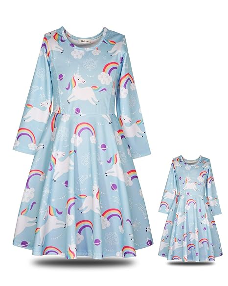 ModaIOO Matching Dolls & Girls Dress,Unicorn Mermaid Butterfly Sleeveless Dresses for Kids,18