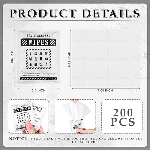 Miniatura 2 de 200 toallitas quitamanchas envueltas individuales, mini toallitas quitamanchas para ropa, tela para lavandería, alfombra para bebés, comedores de