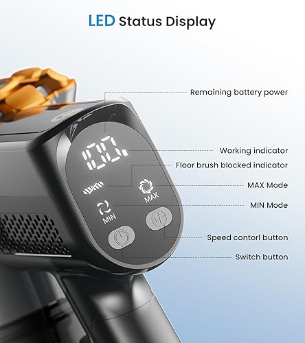 Miniatura 4 de Aspiradora inalámbrica, aspiradora de 500 W45 Kpa para el hogar con pantalla LED, aspiradora ligera 8 en 1 con tiempo de funcionamiento de 60