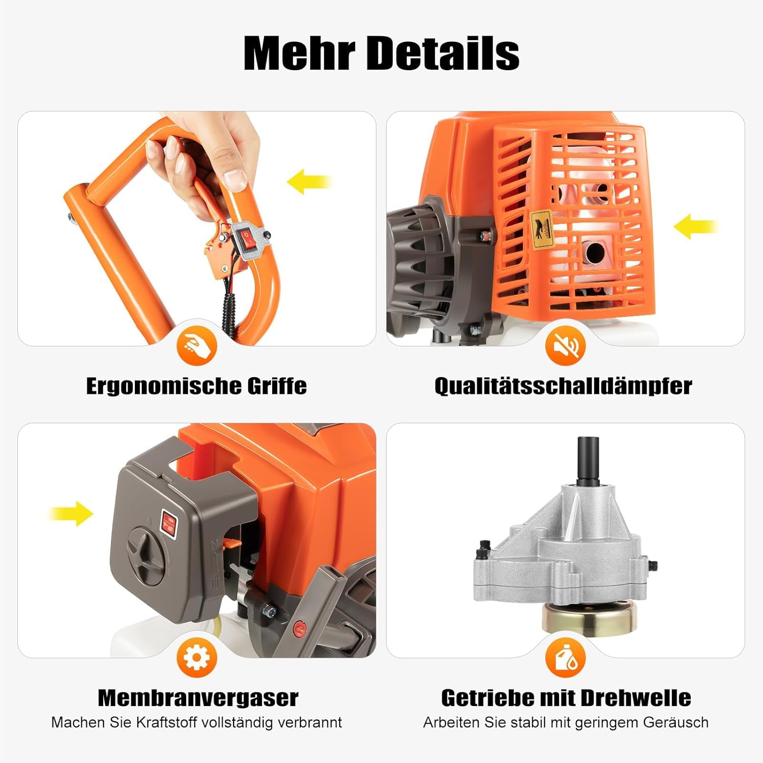 63CC 2-Stroke Post Hole Digger, 3HP Gas Powered Earth Auger Borer Ground Drill Gasoline Earth Auger Wheelbarrow with 11" Bit for Fence Ground Drill Garden Tree Planting (Orange)