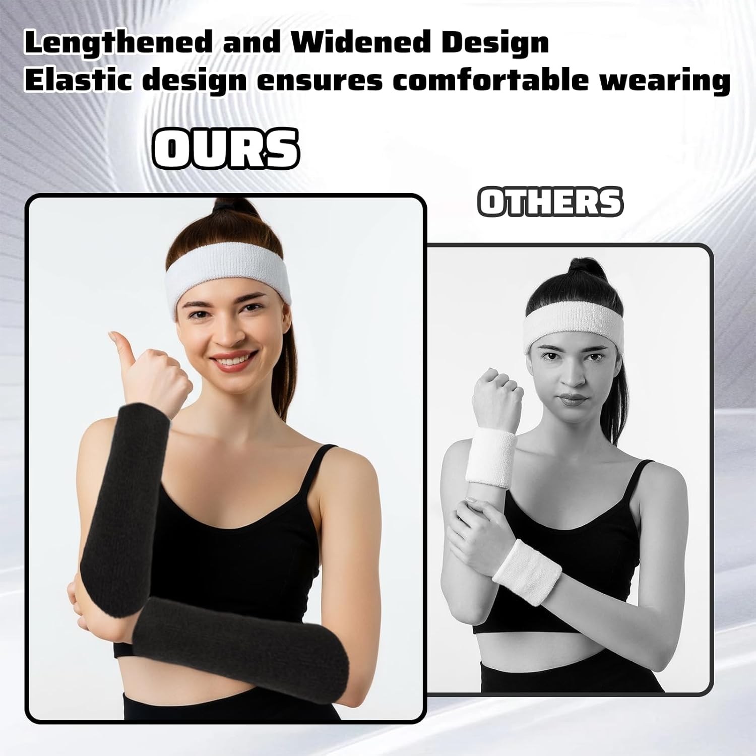 2 Pcs 8.3 Inch Long Wristbands Sweatbands Elastic Cotton Wrist Sweat Bands for Men Women Arm Bands Football Tennis Basketball Workout Weight Loss - Image 7
