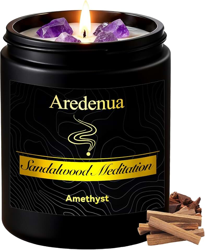 Sandalwood Scented Candle with Healing Amethyst Crystals,7 oz