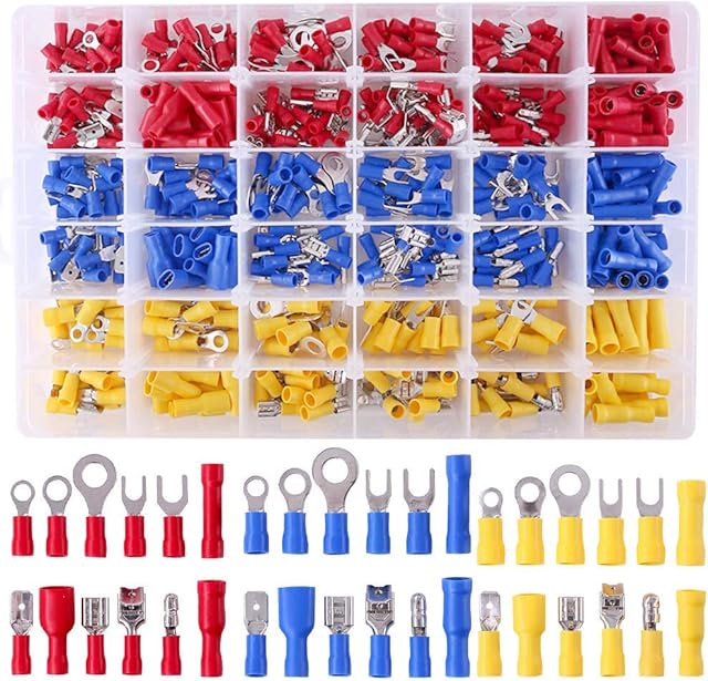 Glarks 540pcs 22-16/16-14/12-10 Gauge Mixed Quick Disconnect Electrical Insulated Butt Bullet Spade Fork Ring Solderless Crimp Terminals Connectors Assortment Kit