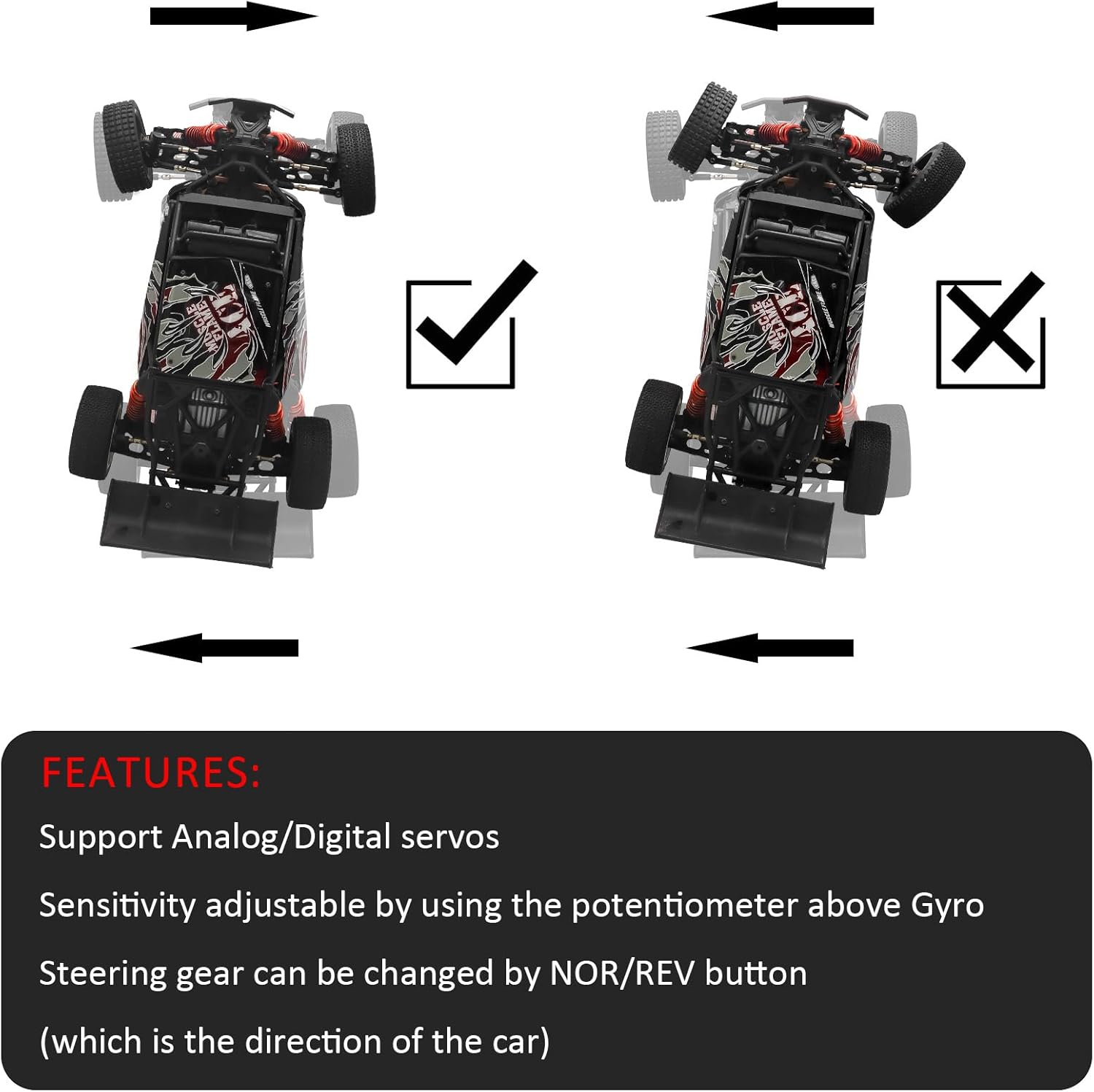 GOUPRC Mini Gyro Module Sensitivity Adjustable and Direction Changeable Automatic Stability Control RC Gyro for RC Car Boat