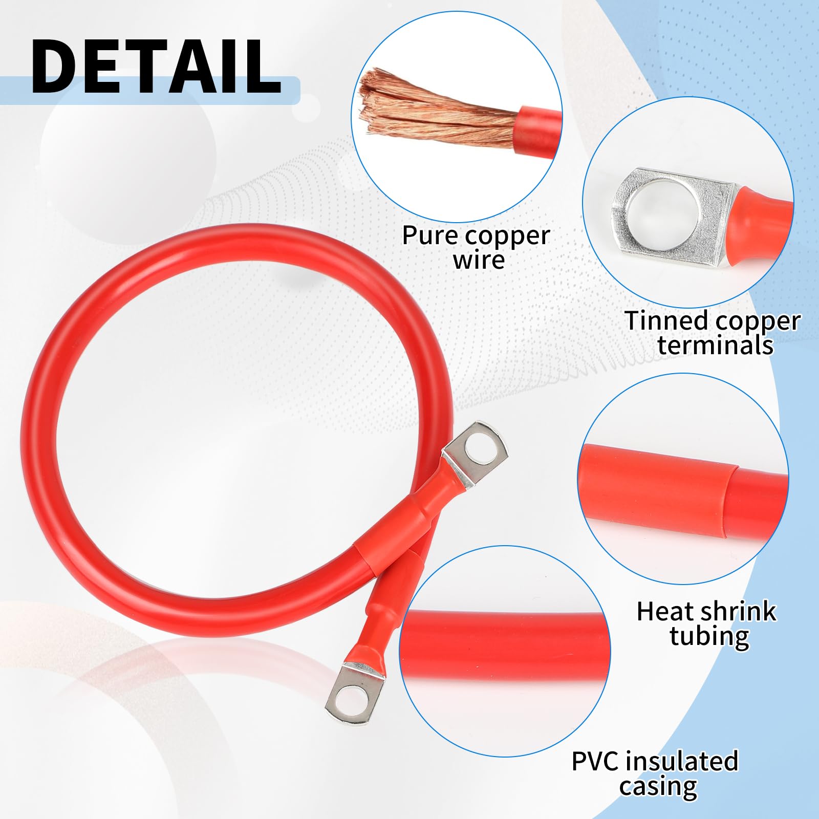 SWAWIS 2 Pièces Cable Batterie Voiture M8 50cm Cable 35mm² Cable Batterie 12V/24V avec Bornes Annulaires pour Moto Solaire Câble de Batterie de Masse Voiture, Noir + Rouge