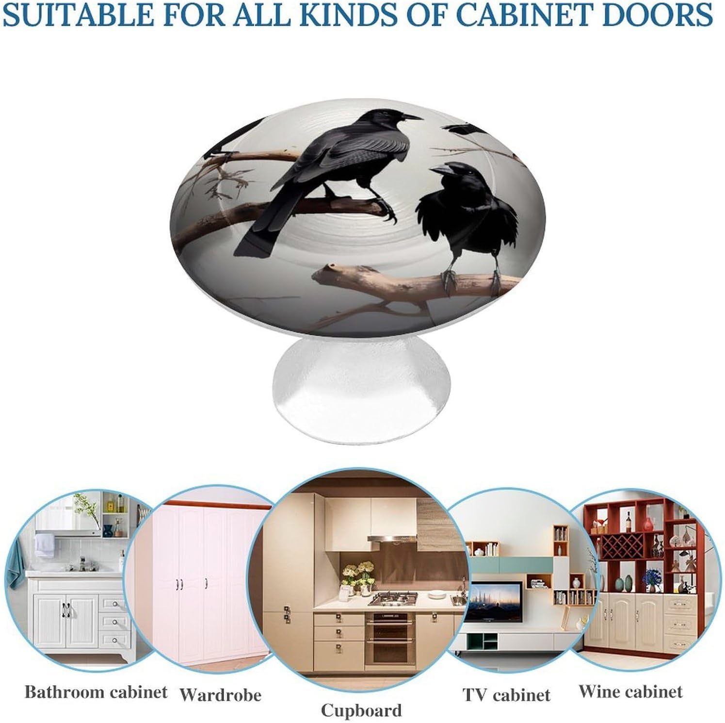 Cabinet Handles Round Drawer Pulls Black Crow Birds on A Branch Dresser Knobs for Cabinets And Drawers Handle Kitchen Cabinet Pulls for Bathroom Cupboard Drawers Cabinet Pulls for Kitchen Door