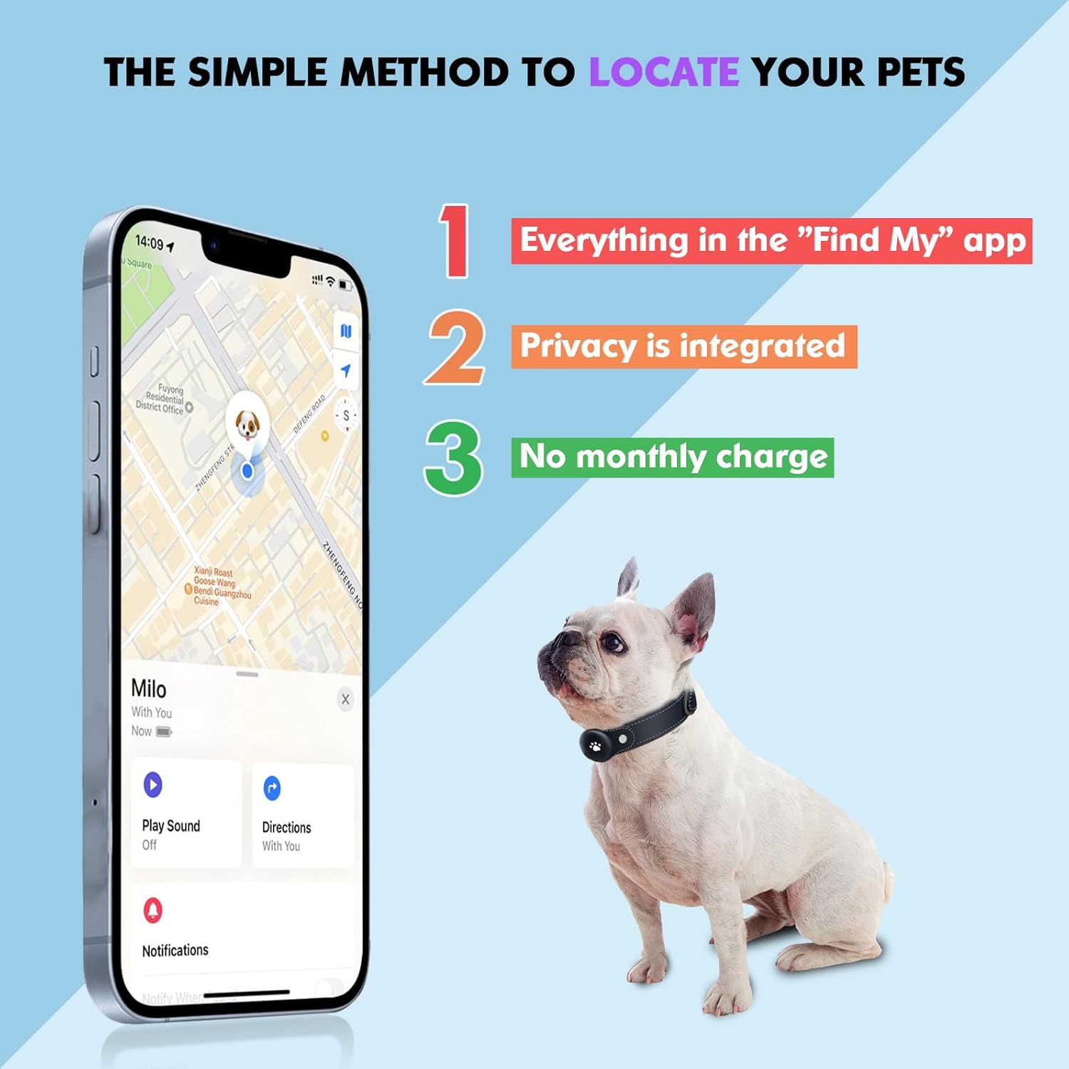 2-in-1 gps tracker for dogs&cats : smart collar with real-time location, no monthly fee, unlimited range (ios only) gps tracker dog collar- ideal for small, medium large dogs(tracker included) s(8.5''-13'') deep blue
