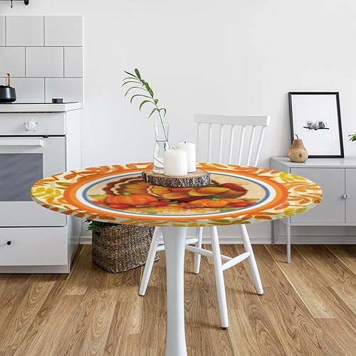 Vista 160 de cfpolar Mantel redondo ajustable de verano, hojas de palma tropical, borde elástico, mantel redondo lavable para uso en interiores y exteriores, se