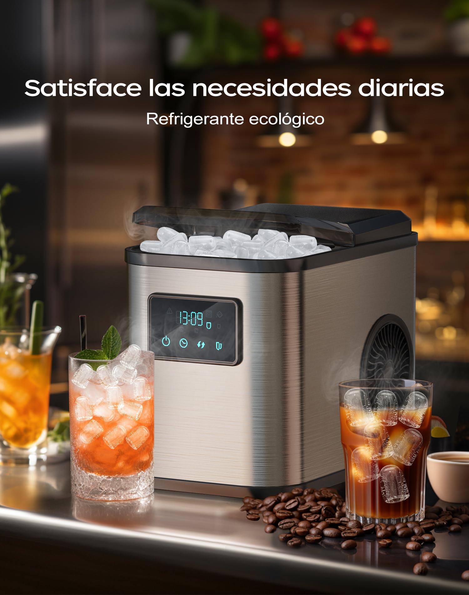 Machine a glacons Acier inoxydable machine a glace machine a glacon avec écran LED et fonction de nettoyage 2 tailles de glaçons 2 litres pour la cuisine le bureau le bar et les fêtes