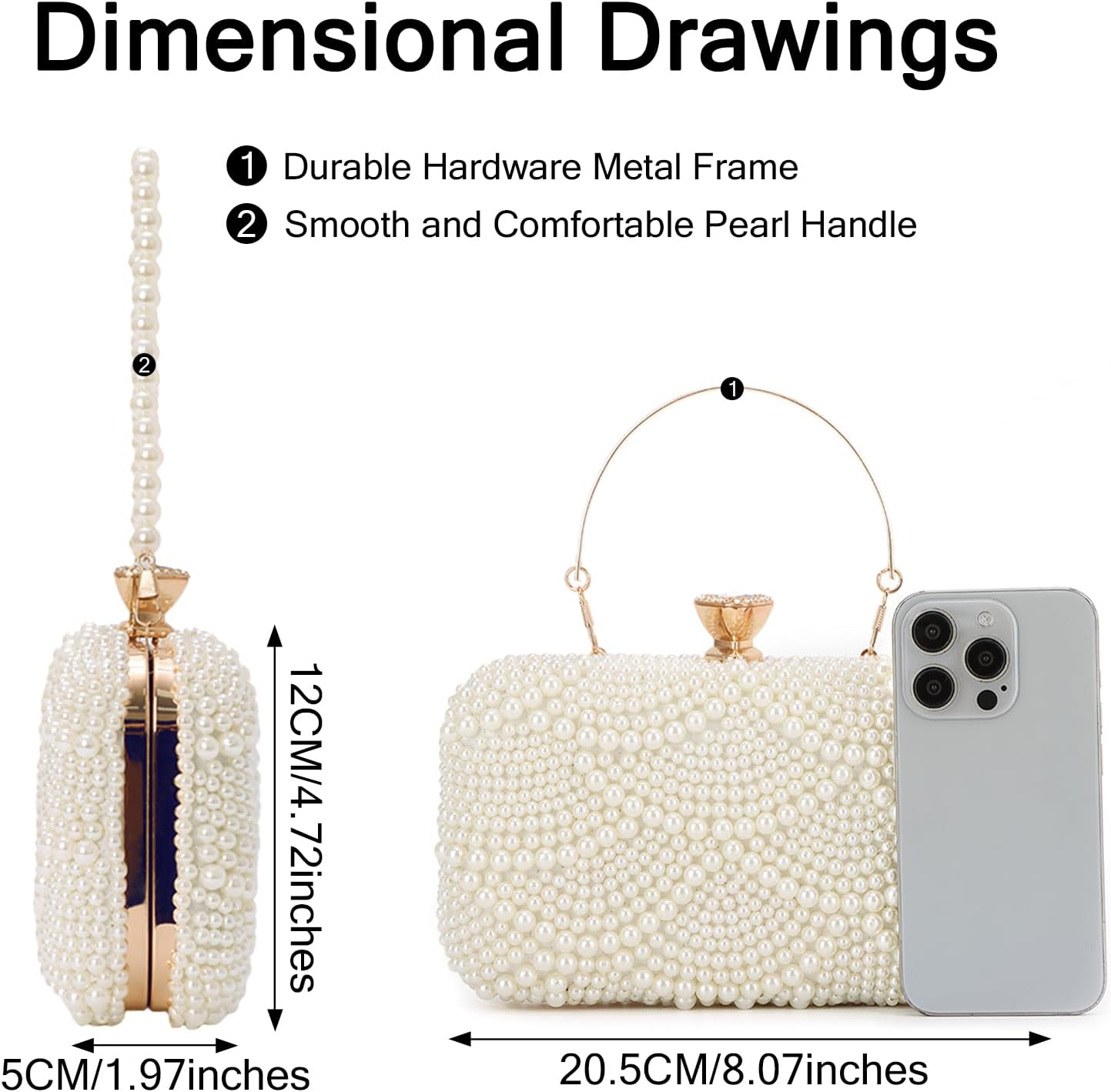 Lanpet Women Pearl Clutch Purse Noble Crystal Beaded Evening Bag for Wedding Bridal Party Prom with Pearl Chain Strap,Beige - Image 3