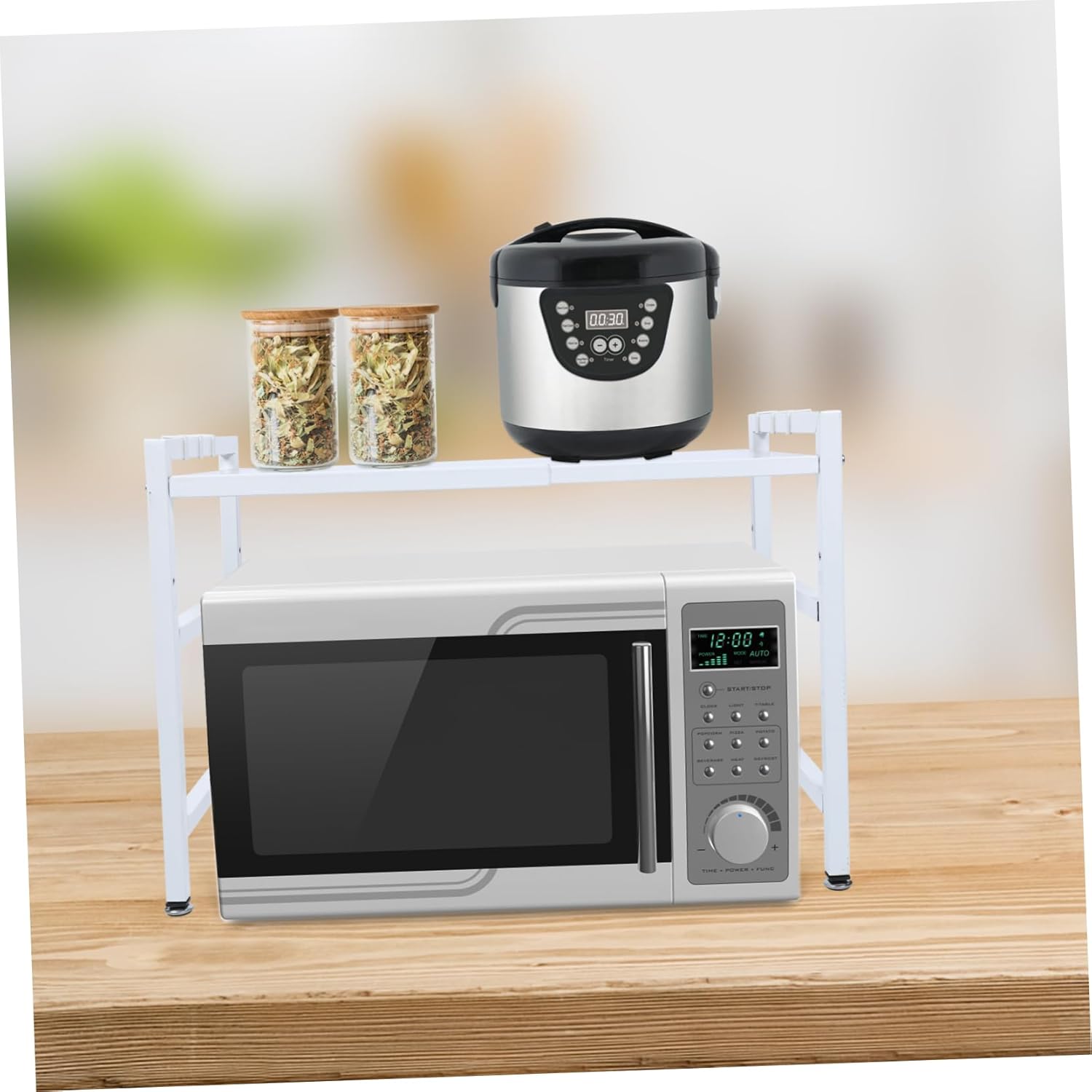 BESTYASH Multifunctional Kitchen Storage Rack White Microwave Stand Organizer for Bathroom Desktop Shelf Space Saving Utensil Holder