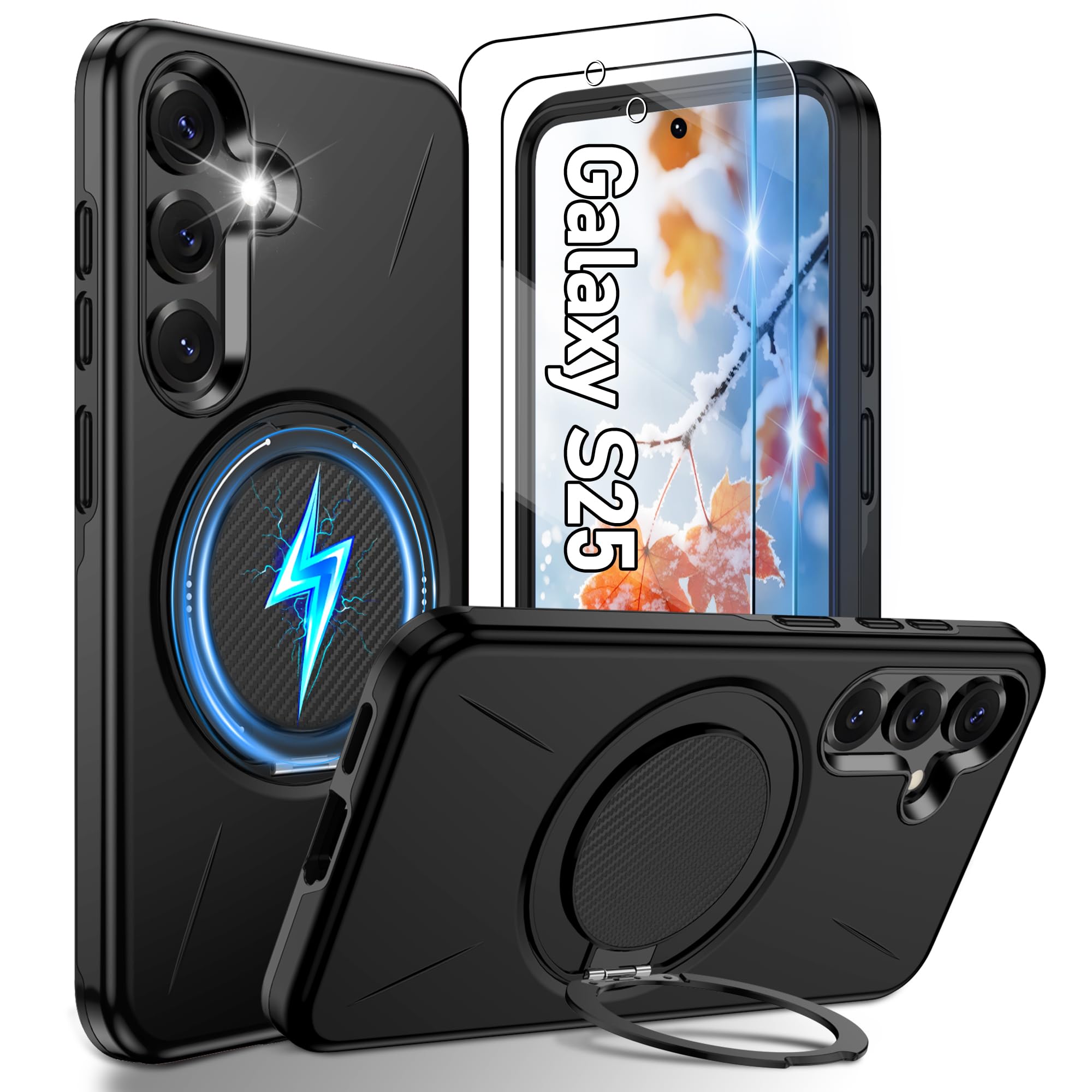 Gritup für Samsung S Serie Gehäuse [Kompatibel mit MagSafe Zubehör]: 2 Stück HD-Bildschirmschutz, eingebauter Kickstand, Dual Layer Stoßdicht, Kamera Guard, Samt Touch