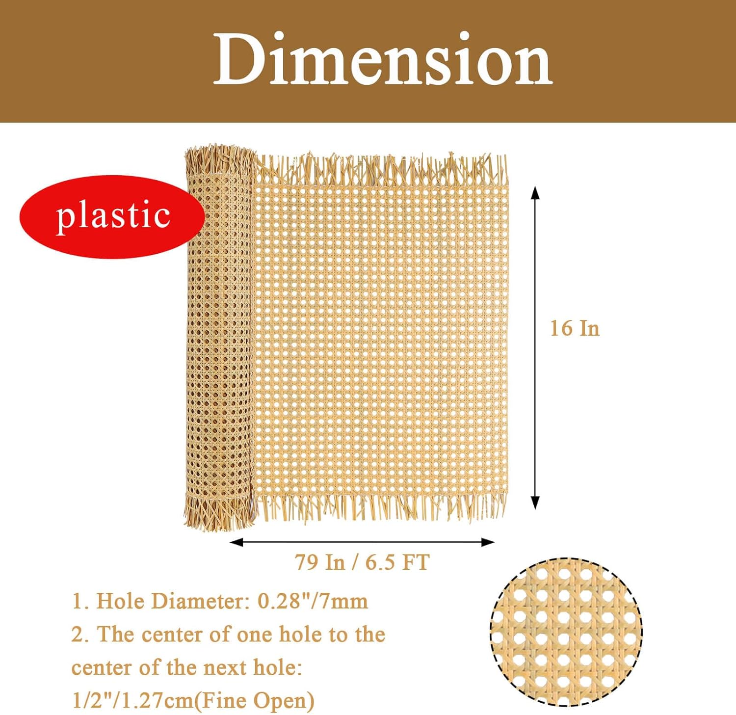 16" x6.5 FT Plastic Rattan Cane Webbing, Woven Open Mesh Cane Net Roll for DIY Caning Furniture Decor Projects: Chair, Cabinet, Ceiling and Door 16x 79 in(Light Color)