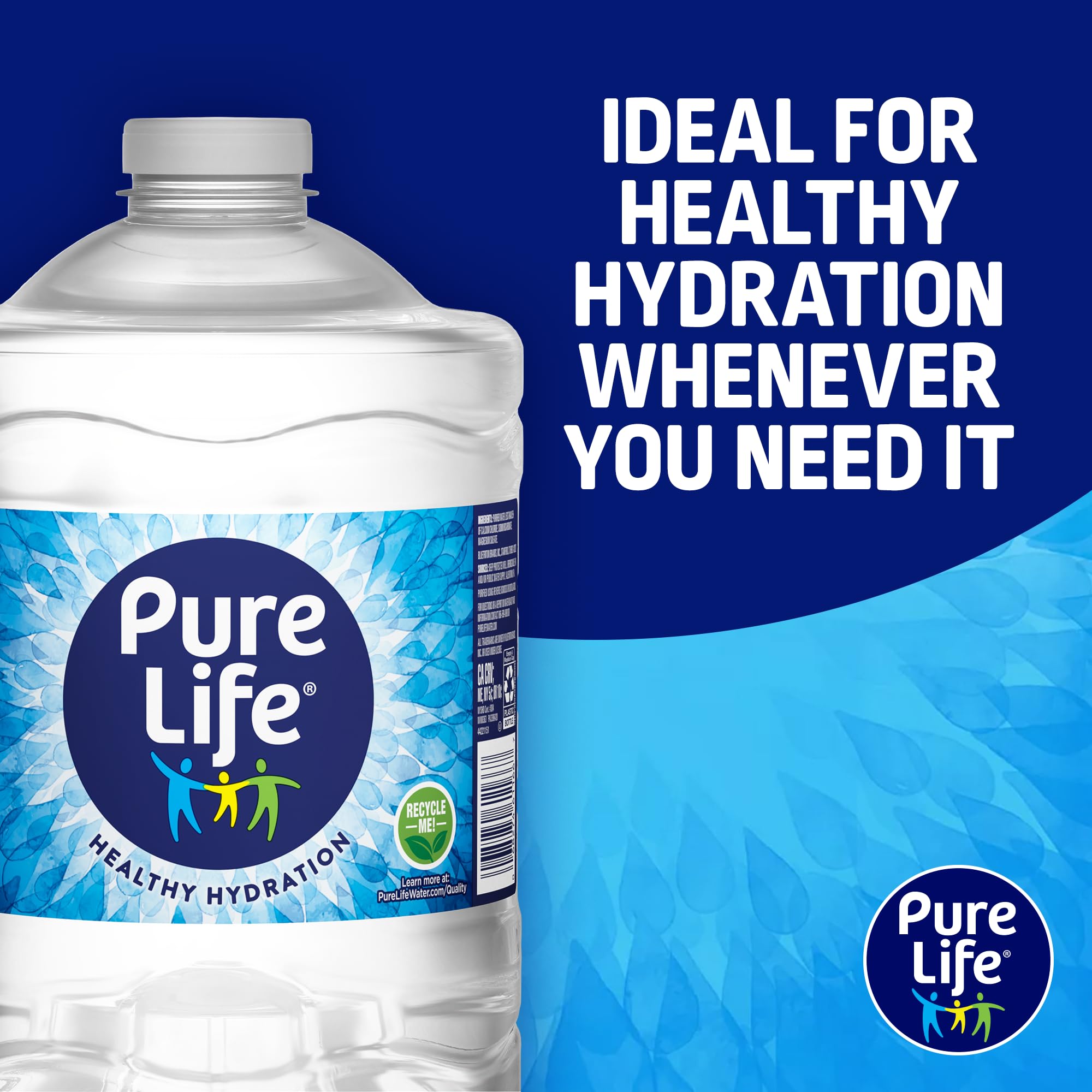 Pure Life Purified Water Bottles, 3L Jug - Still Bottled Water Enhanced with Minerals for a Crisp Taste, Plastic Bottles