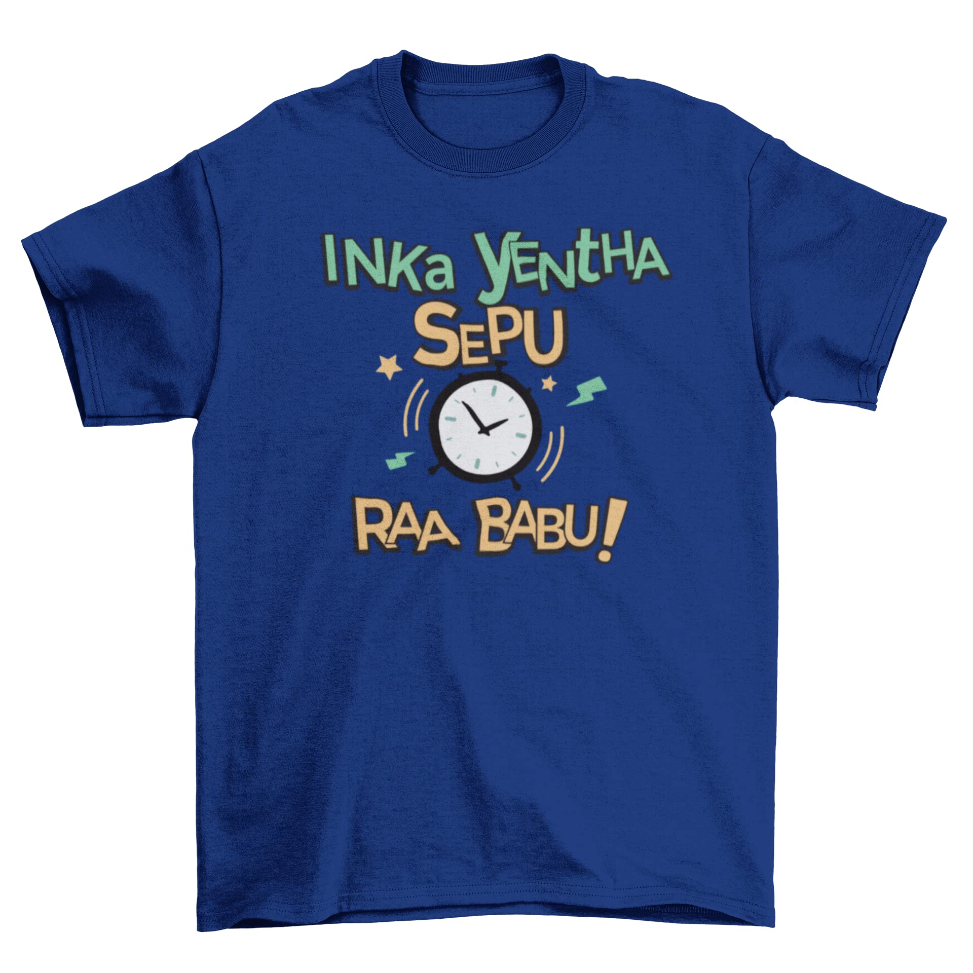 DEDDIMAAG Men's Round Neck Cotton Inka Yentha Sepu RAA Babu Printed Navy Blue T-Shirt (Size- XL)