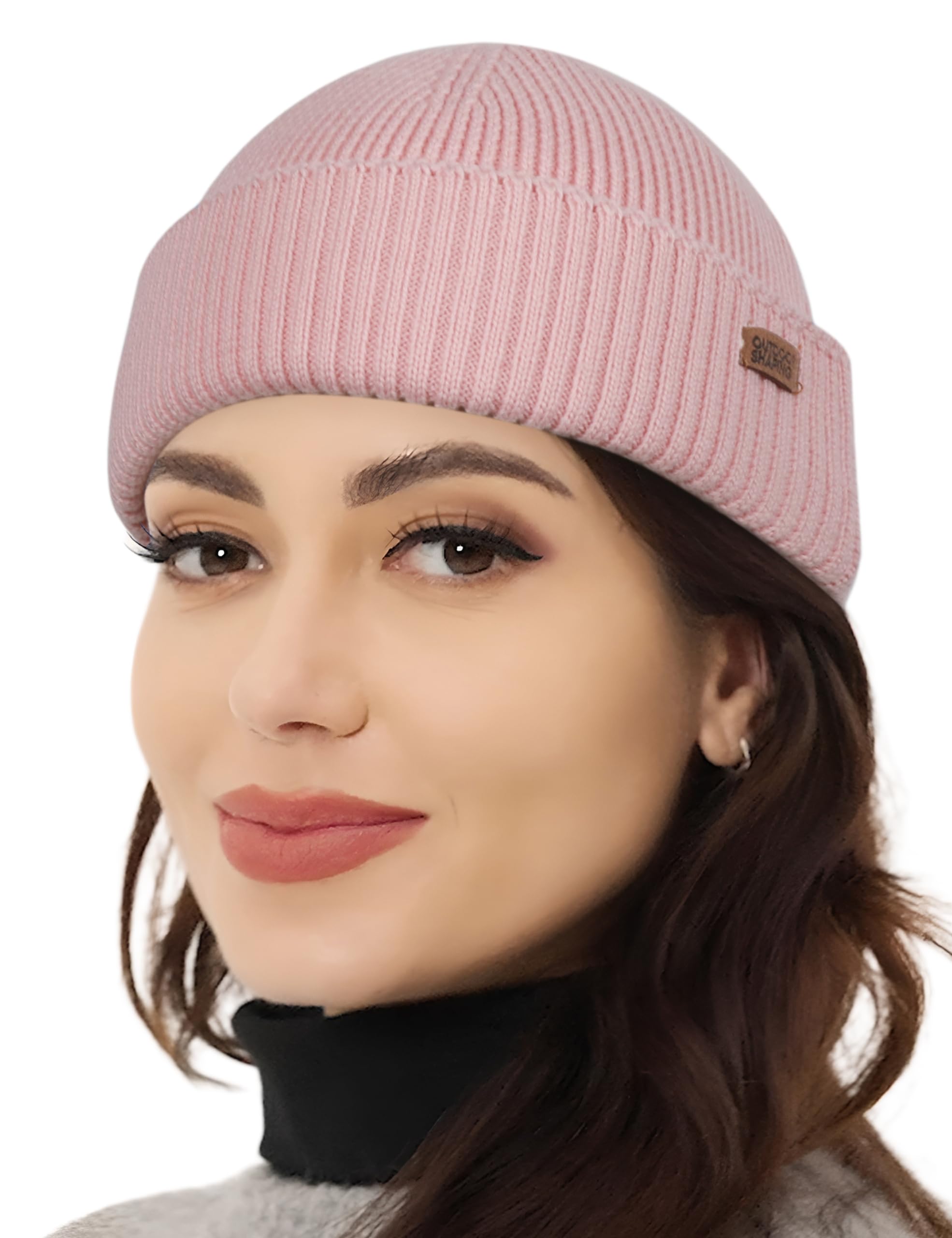 OUTDOOR SHAPING Merino Wool Short Fisherman Beanies for Men Women, Knit Cuff Trawler Beanie Cap, Winter Warm Daily Hat
