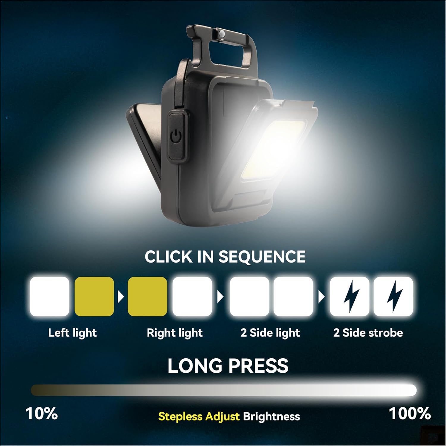 COB Rechargeable Keychain Light,2-Sided Lighting,Hangable Camping Light | 8-Hour Runtime | Dual LED + Flashlight Warning Mode | IPX3 Waterproof | Must-Have for Hiking & Outdoors