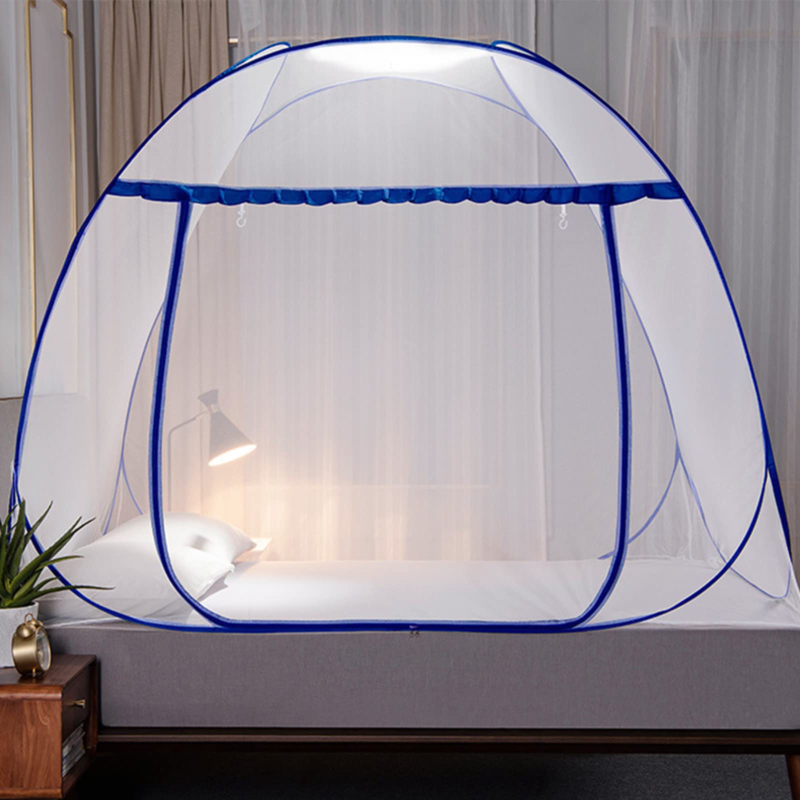 Moskitonetz für Bett, großes Moskitonetz, Zelt, Baldachin für Betten, faltbares, tragbares Design, Reise-Pop-Up-Moskitonetz für Bett, L 203 x B 183 x H 152 cm, Queen-Size-Moskitonetz
