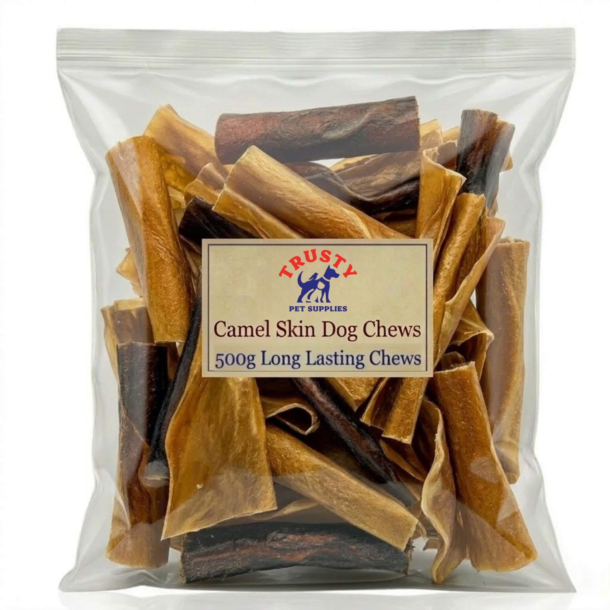 Camel Skin Dog Chews 500g | 100% Natural Dog Treat | Long Lasting Dog Chew | Hypoallergenic & Grain Free Dog Treats | Training Treats for Dogs | Trusty Pet Supplies