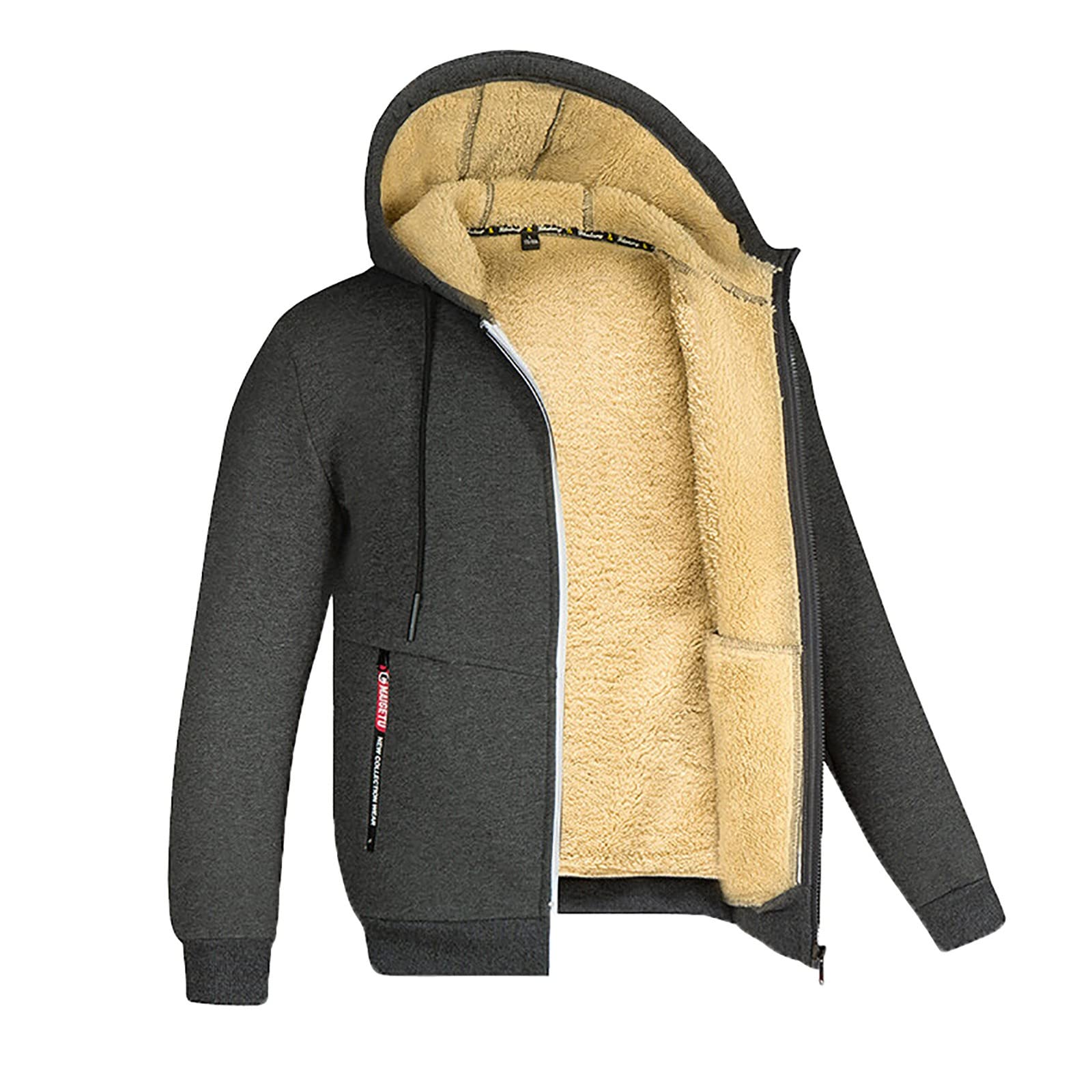 Sweats Homme Polaire Sweat à Capuche Veste avec Zippée Hiver Chaud Épaisse Sherpa Manches Longues Manteaux Poche Zippée Blouson Thermique Casual Travail Sport Sweat