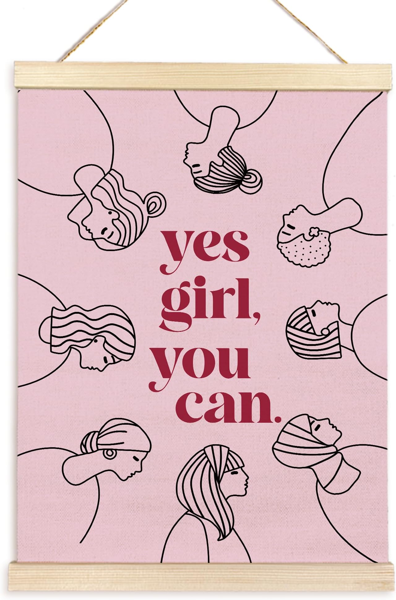 TAEDIN Yes Girl You Can Poster Hanger Frame, Feminist Motivational Quote Wooden Canvas Art Print, Pink Positive Wall Art for Home, Bathroom, Office Decor 12x16in