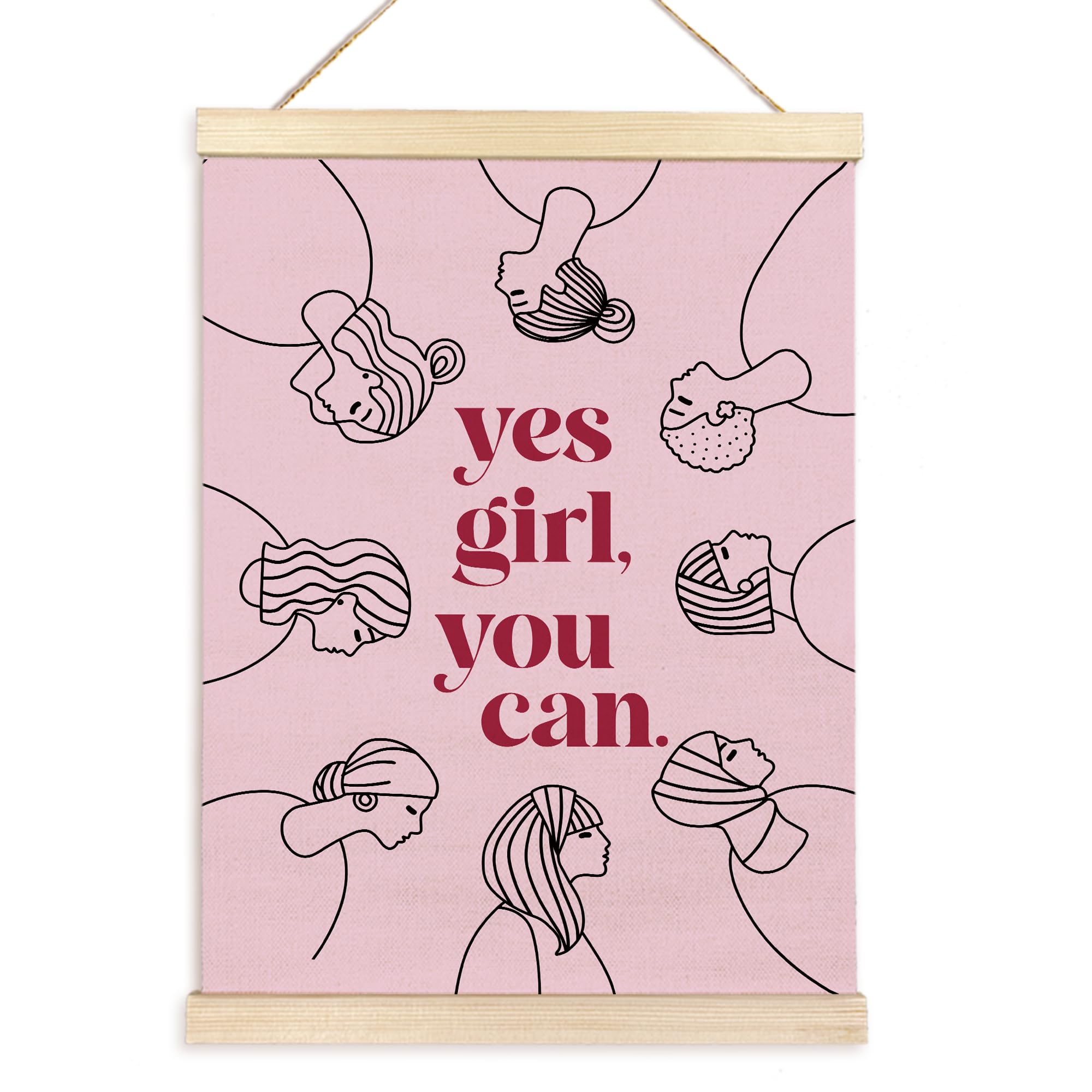 TAEDIN Yes Girl You Can Poster Hanger Frame, Feminist Motivational Quote Wooden Canvas Art Print, Pink Positive Wall Art for Home, Bathroom, Office Decor 12x16in