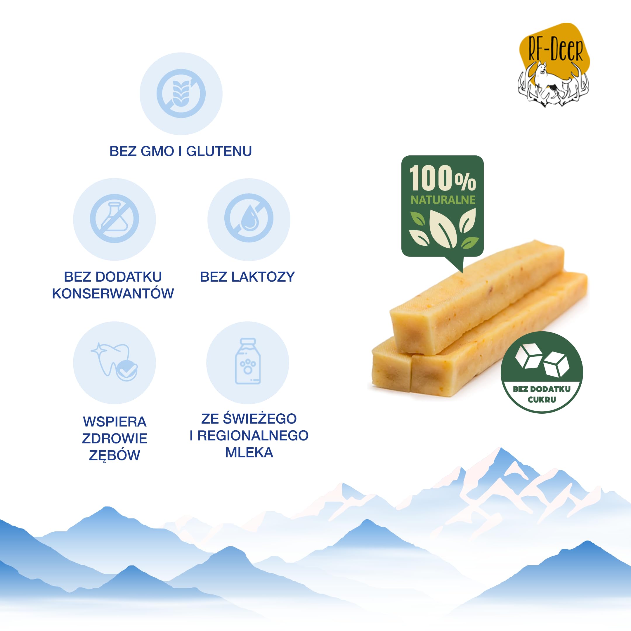 RF-Deer | Gryzak dla psa | Ser himalajski | Z mleka krów himalajskich | 100% naturalny skład | Bez GMO | Bez laktozy | Bez glutenu | Bez dodatku cukru | Wysoka zawartość białka | Rozmiar M | 3 szt