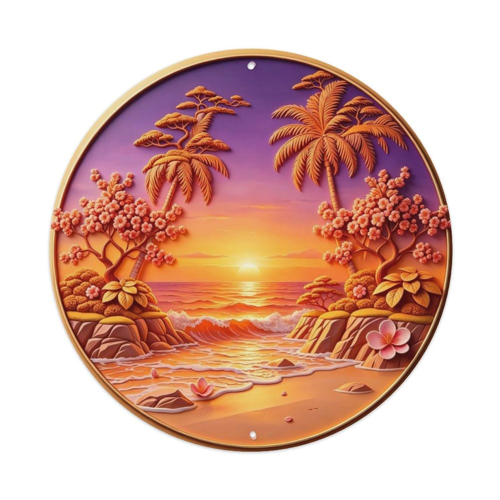 Hawaii Palm Tree Sunset Metal Tin Sign Plaque