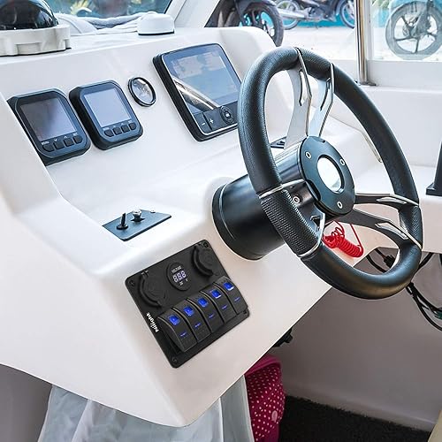 Miniatura 2 de Nilight - 90118H 5 Gang Rocker Switch Panel Pre-Wired Aluminum Switch Panel with Dual USB Cigarette Lighter Socket Voltmeter12V-24V DC Switch Panel