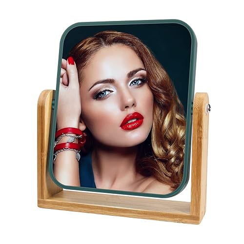 Miniatura 7 de 1X3x espejo de maquillaje de tocador de aumento para escritorio con soporte de bambú espejo de aumento de rotación de 360 espejo de mesa portátil