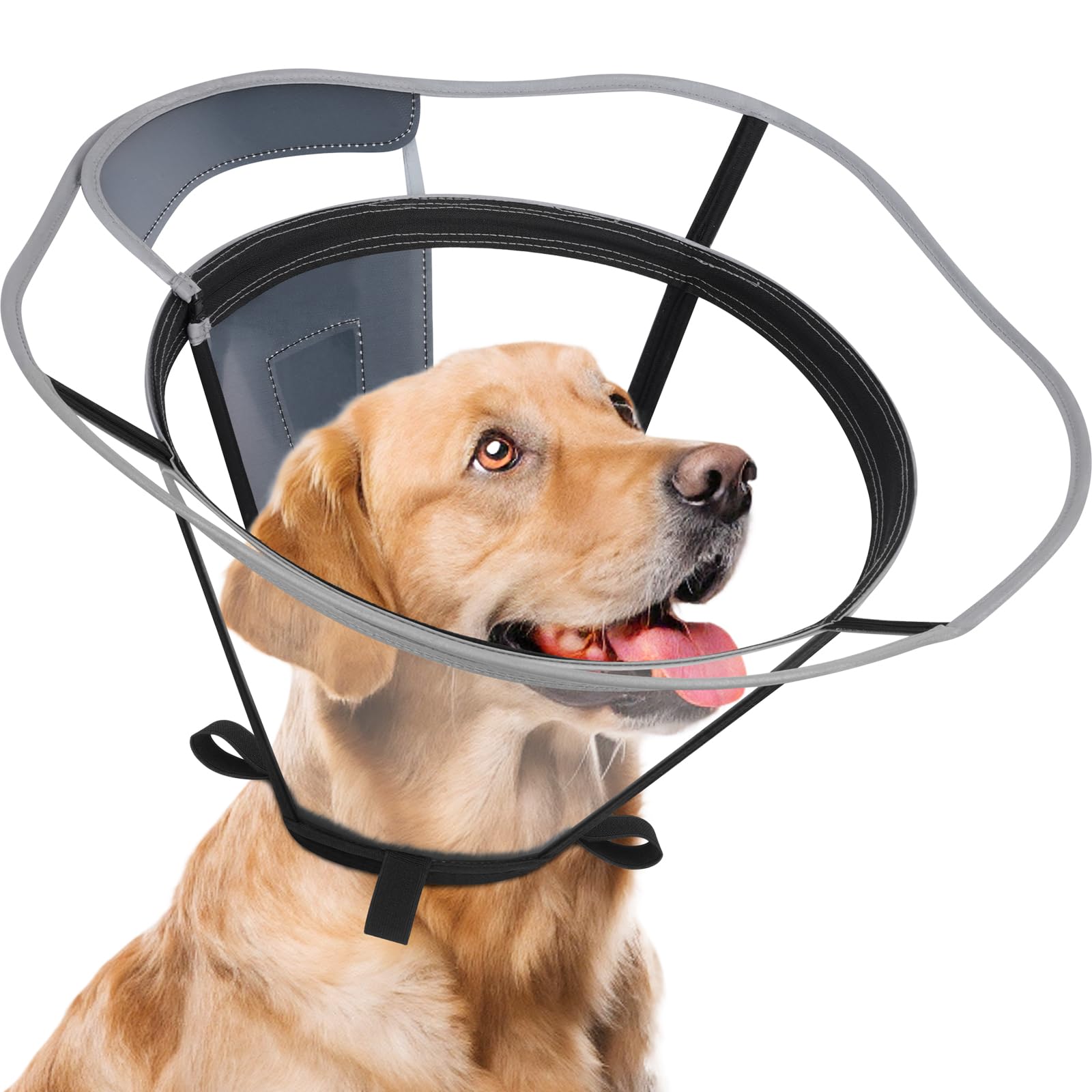 Photo 1 of Didopet Extended Dog Cone to Stop Licking, Adjustable Depth, Transparent Recovery Collar for Large Medium Dogs, Soft E-Collar After Surgery Neuter with Reflective Strip for Night Visibility XL