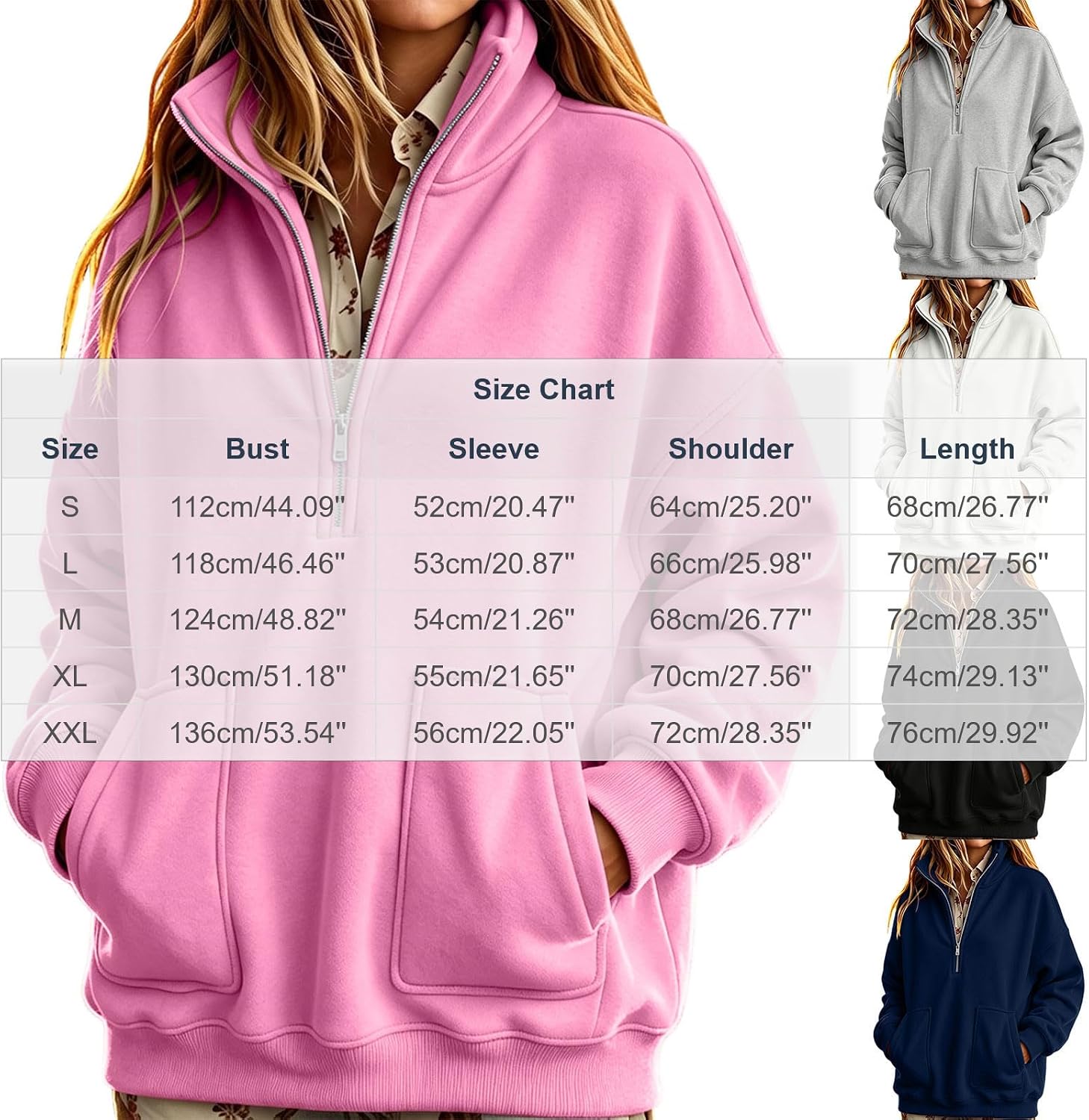 Women's Half Zip Stand Collar Pullover Long Sleeve Loose Fit Tops