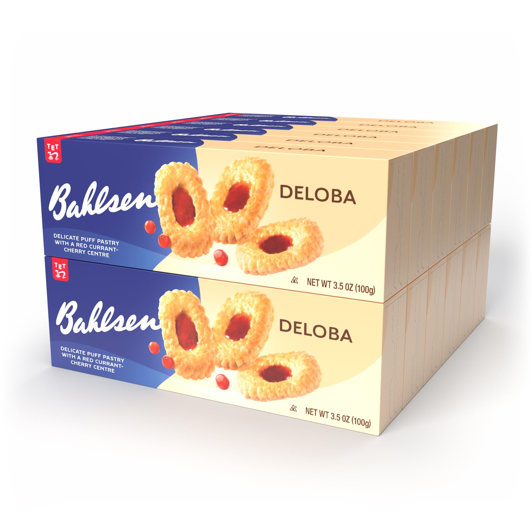 Bahlsen Deloba Red Currant Cookies (12 boxes) - Sweet & delicate, buttery puff pastry biscuits with light crispy layers and red currant filling - 3.5 oz boxes