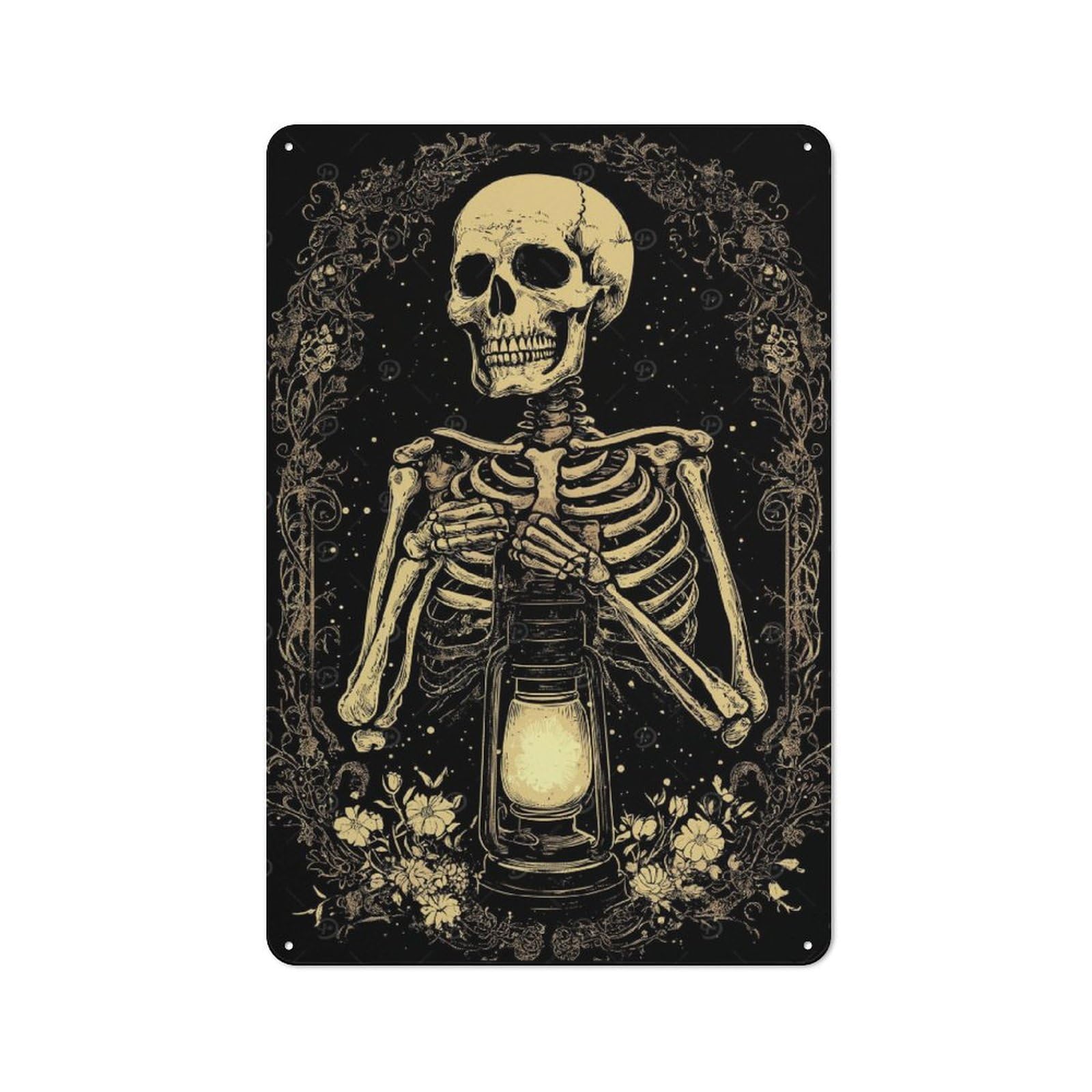 Junmoney Skeleton Holding Lantern Tin Wall Plaque 30X20cm With For Hobby Room Or Studio, For Metal Sign Collectors, For Kitchen And Home Bar Decor