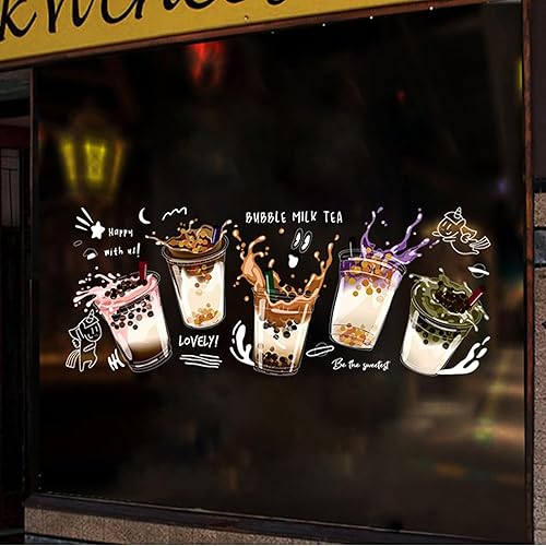 Miniatura 3 de Película decorativa para decoración de ventana, no adhesiva, estática, de vidrio, para tienda de té y cafetería (Boba para ventana #B, 47.5 pulgadas