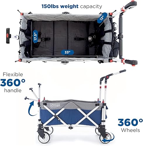 Miniatura 9 de Cochecito creativo para exteriores, capacidad de peso de 150 libras, carrito plegable con toldo, serie plateada Plus, playa, parque, jardín y portón