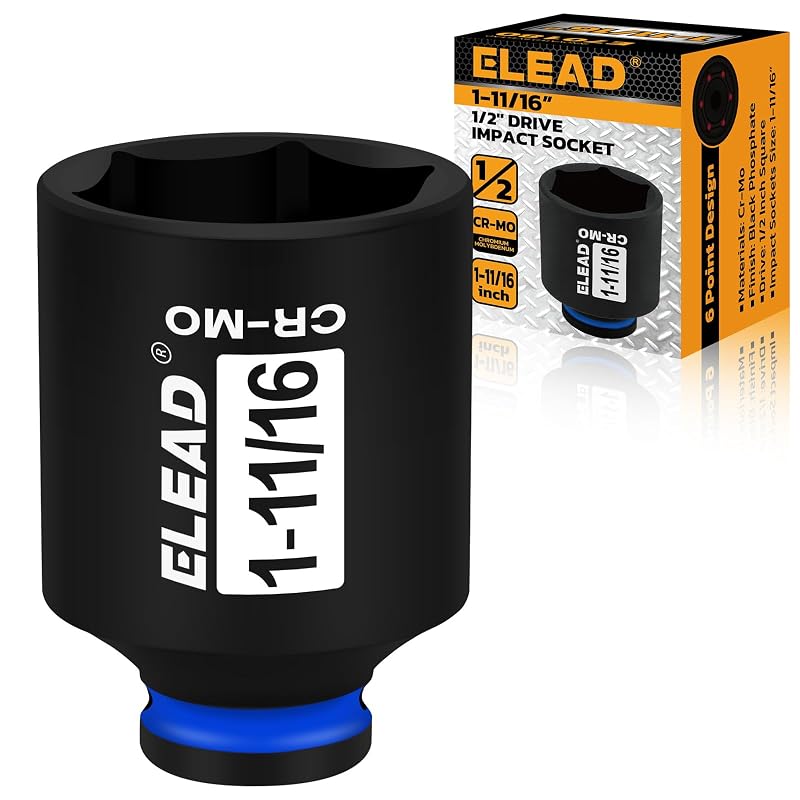 Soquete de Impacto Profundo ELEAD 1.1/2 pol. com Encaixe de 12,7 mm, Sextavado de 6 Pontos, Aço CR-MO, B0FBRGC48T