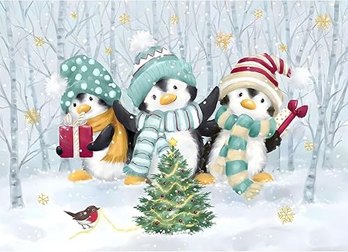 Miniatura 1 de SENQAO Kits de pintura de diamantes de Navidad para adultos, árbol de Navidad 5D y pingüinos Kit de arte de pintura de diamantes, arte de diamante