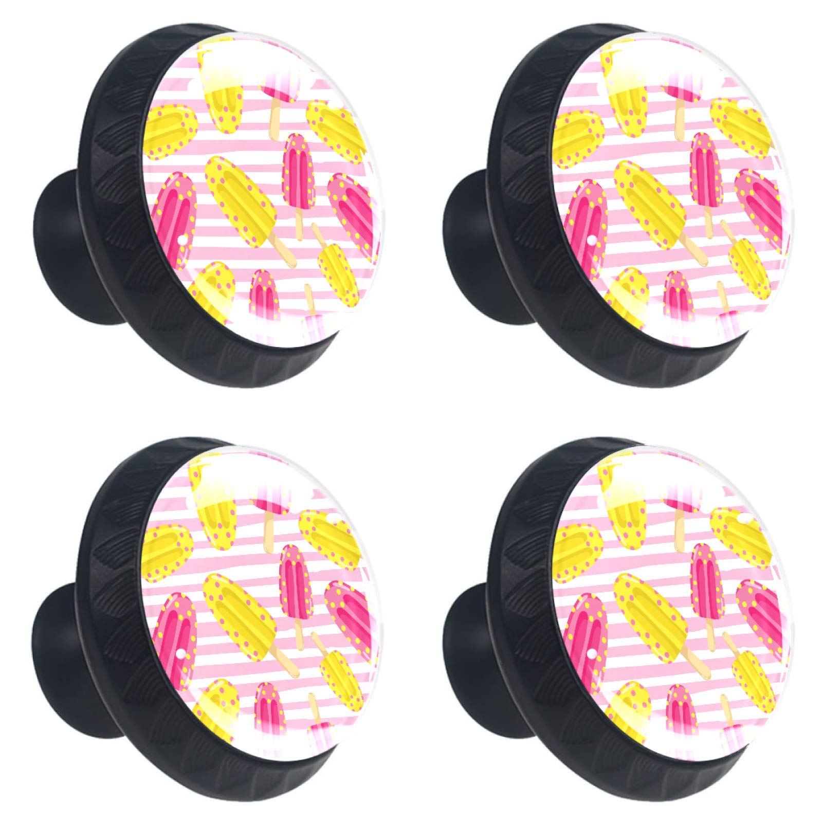 Boutons de tiroir en cristal de 30 mm poignées de meuble rayées rose et blanc