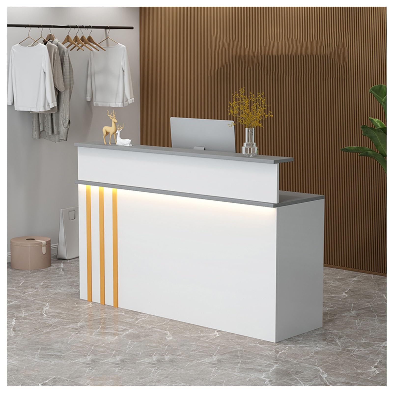 Moderner Empfangstisch mit Ablagen, 120 cm, Einzelhandelstisch für Lobby, Schönheitssalon, Kassentisch, stilvolle Theke für Empfangsraum
