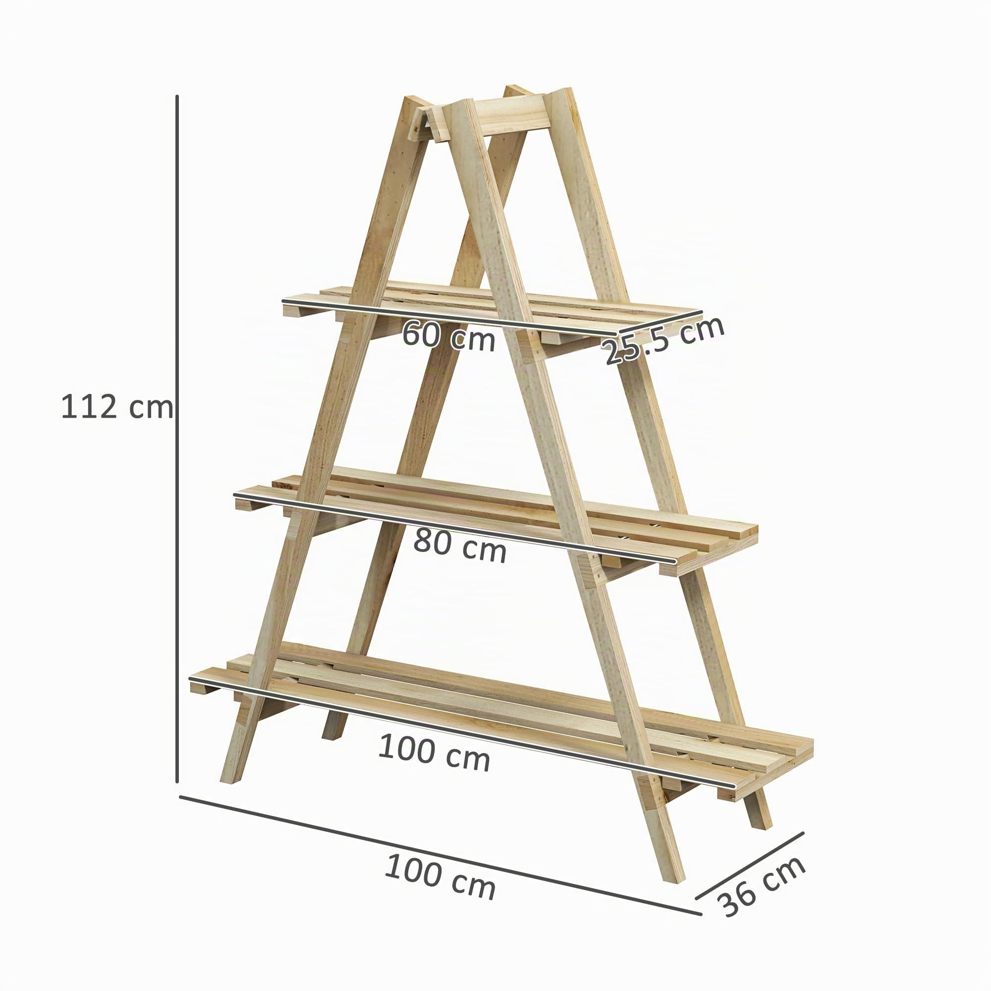 Outsunny Scaffale Porta Piante Verticale a Doghe 100x36x112 cm Color Legno | 3 Livelli Pieghevole, Fioriera in Legno di Abete, per Esterni
