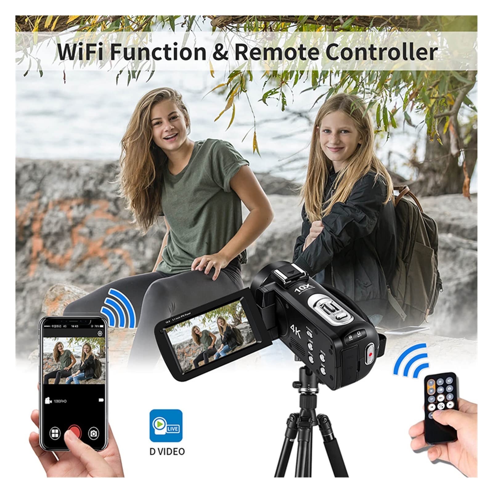 Cámara Digital, Videocámara Cámara de Video Profesional, Zoom óptico 10X, Grabación de Vlog en Vivo