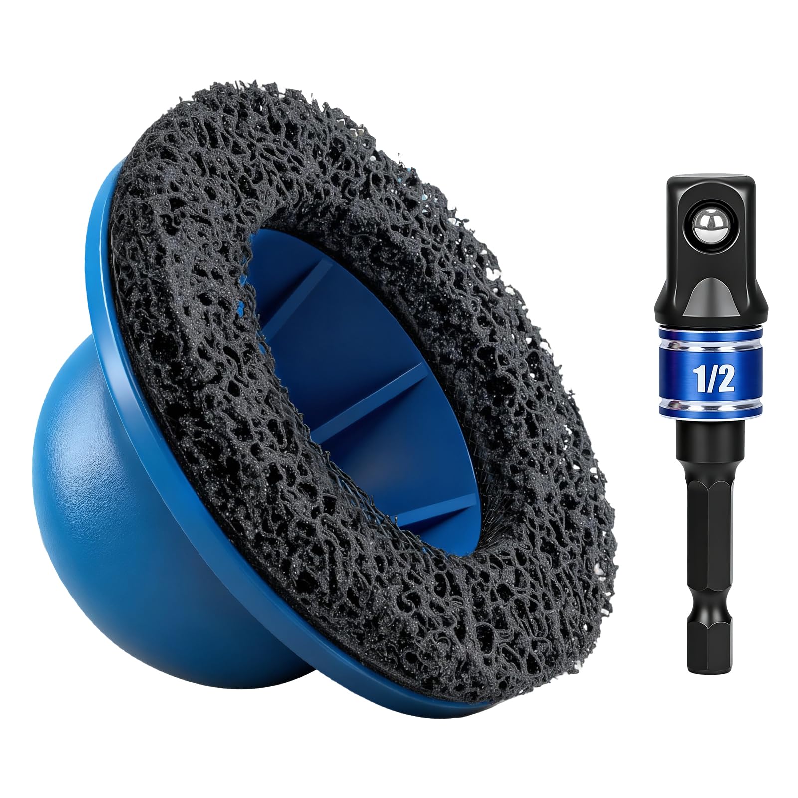 SZBYH Radnaben Bürste für Auto, Innen-Ø 90mm Außen-Ø 150mm, inkl. Adapter 1/2 Zoll Vierkantantrieb, für KFZ Reifenwechsel, Felgenreinigung Rostentfernungm, Verschmutzungen