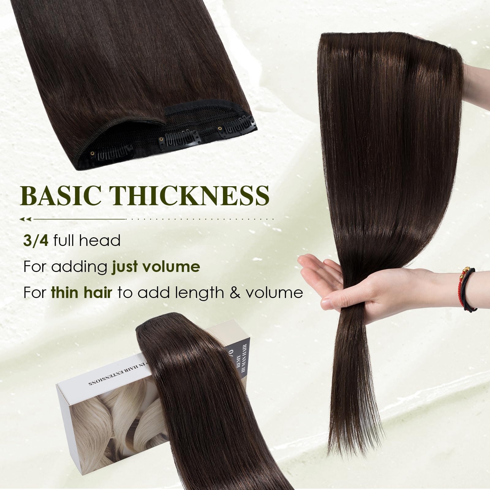 Elailite 45cm Extension Clip Capelli Veri Fascia Unica, Una Ciocca 50g #2 Marrone Scuro (Larghezza 22cm)