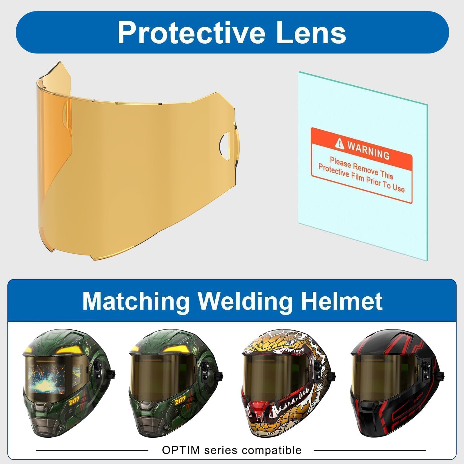 ANDELI Juego de lentes de repuesto: 5 lentes exteriores + 2 lentes de protección interior para casco de soldadura ANDELI OPTIM (amarillo) – Gran campo de visión
