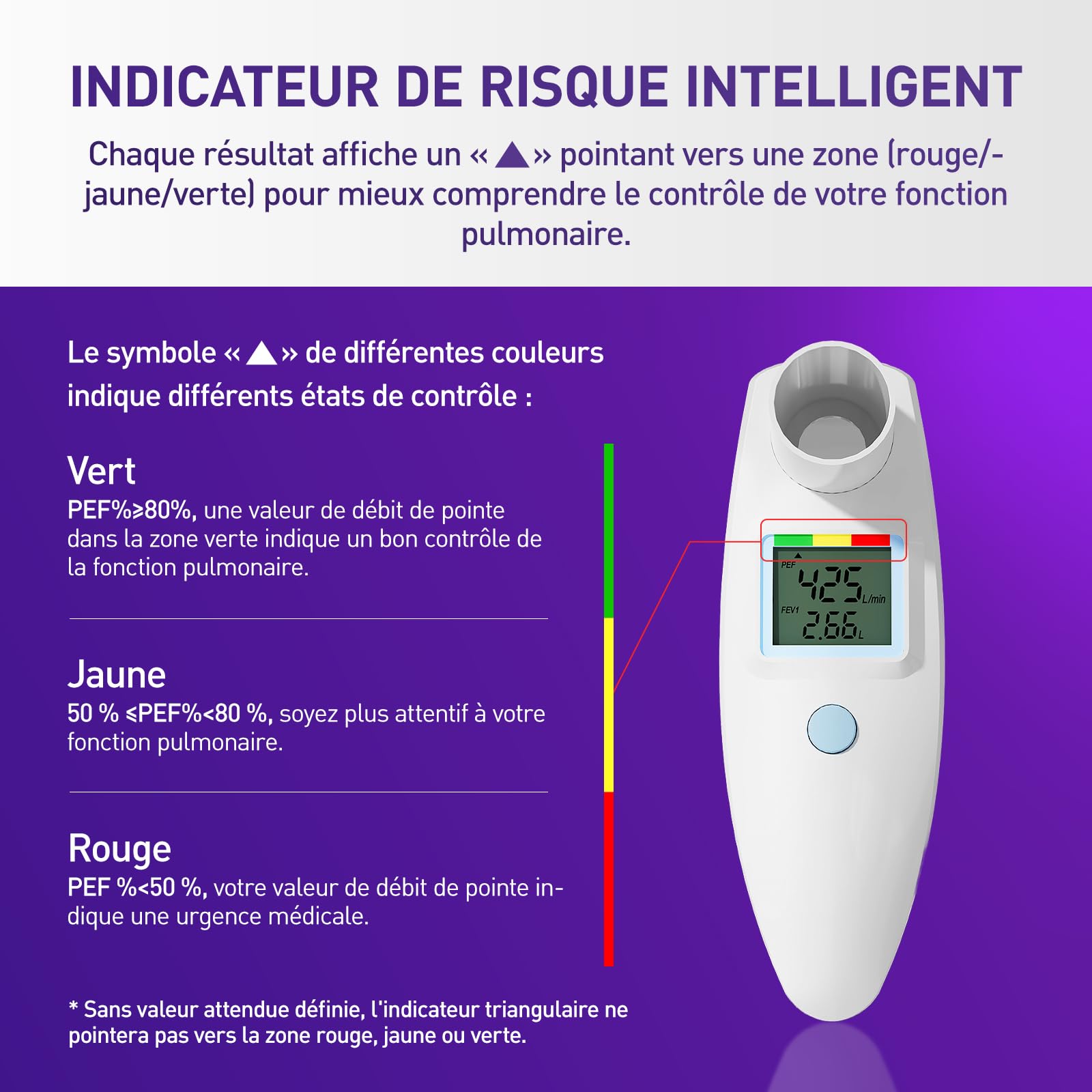 Spiromètre numérique Peak Flow Meter avec écran LCD pour adultes et enfants asthme BPD PEF FEV1